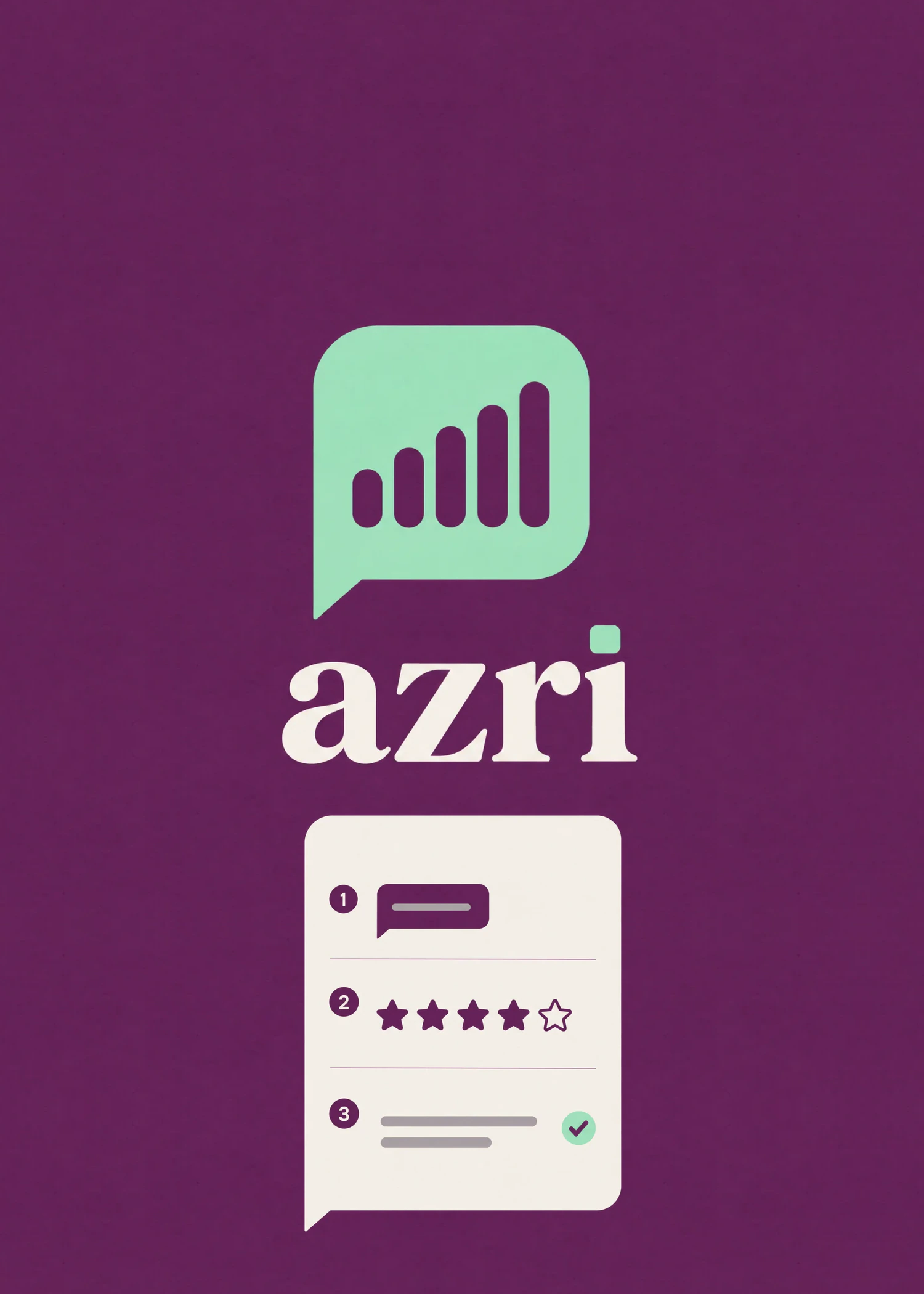Azri: Customer feedback by text message — a personal one-time link, three to five star-rated questions, and a result that lands in the business's console the moment it is sent.